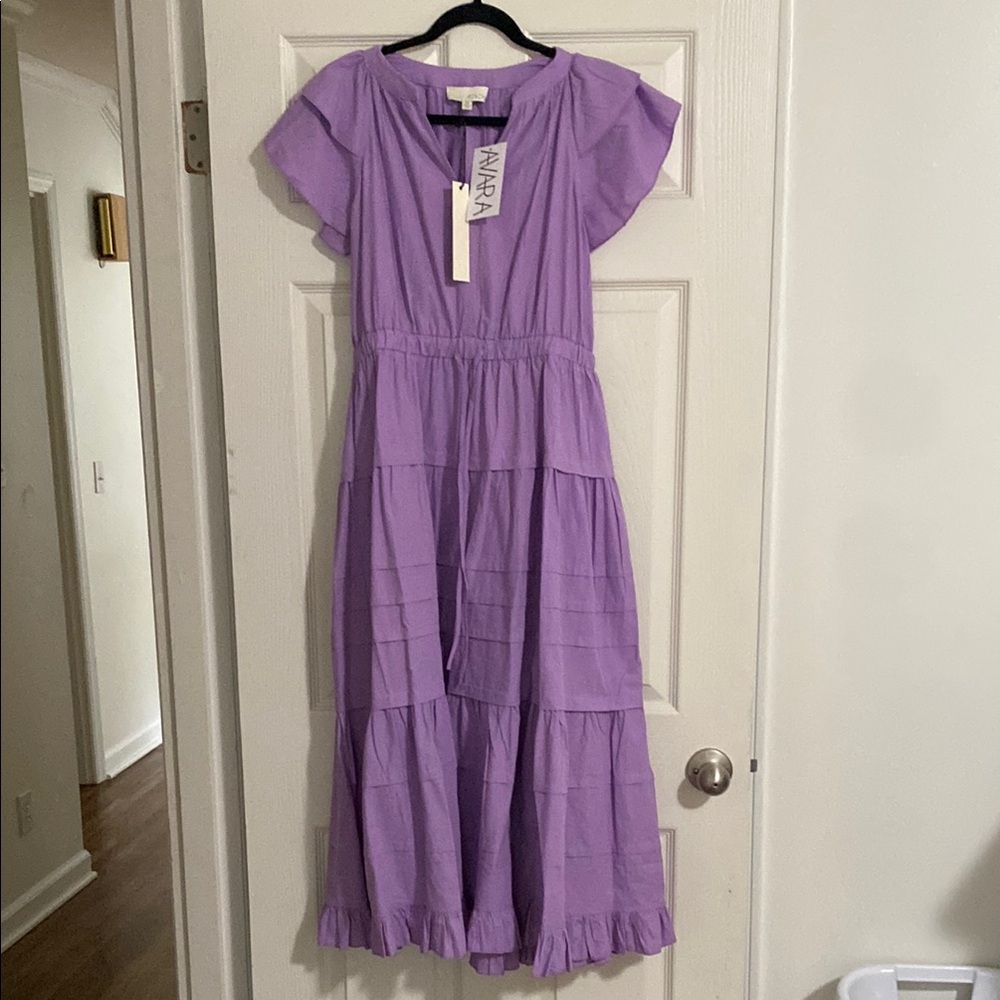Purple Ruffled Midi Dress from Avara, NWT